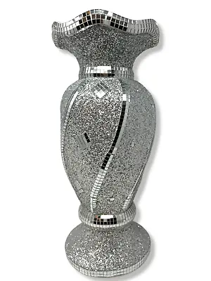 Silver Shiny Sparkly Mirrored 40CM Crushed Diamond Glitter Flower Pot Home Decor • £35.25