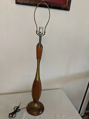 Vintage Mid Century Modern Brass Walnut Asymmetrical Laurel Table Lamp Eames Era • $130