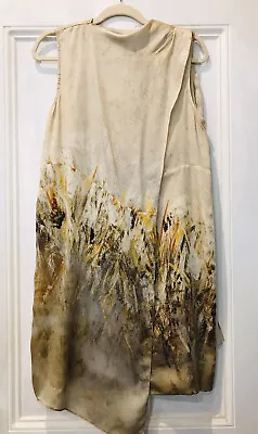 $229 • Buy Scanlan Theodore Size 12 Gold Patterned Silk Dress With Attached Drape Scarf