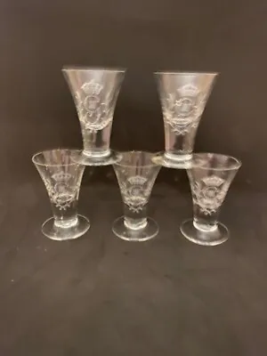 Set Of Five (5) Vintage Cordial Glasses Etched With The Letter G Crown Leaves • $27.99