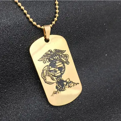 U.S. USMC Marine Corp USMC Double Sided Psalm 23:4 Gold-Plated Dog Tag Necklace • $11.95