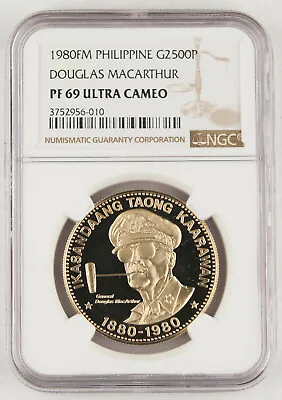 Philippines 1980 14.57g 50% Gold 2500 Piso Coin NGC PF69 UCAM DOUGLAS MACARTHUR • $1999.99