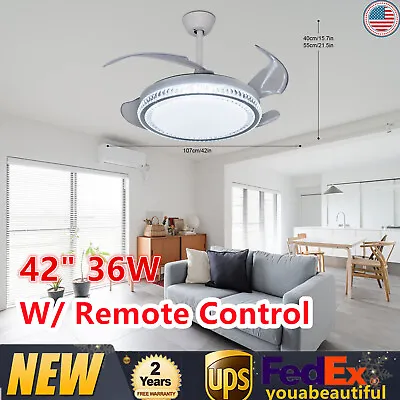 42  36W Ceiling Fan Light 3-Color Retractable Blades Fan Lamp & Remote Control • $139