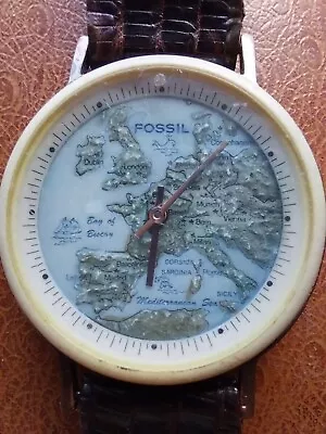 Fossil Stone On Copper Watch Bw-6742 Europeon Map Dial Rare Vintage • $102