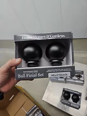 Better Homes & Garden Set Of 2 Black Finish Knob Curtain Rod Finials New In Box • £16.40