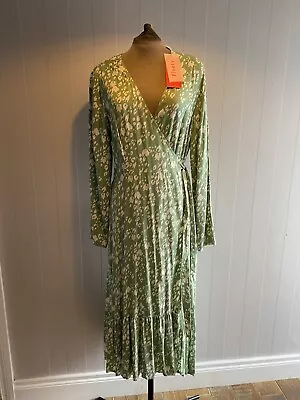 Finery Ladies Green Leopard MIDI Wrap Dress Uk 14 Long Sleeve New With Tags • £25