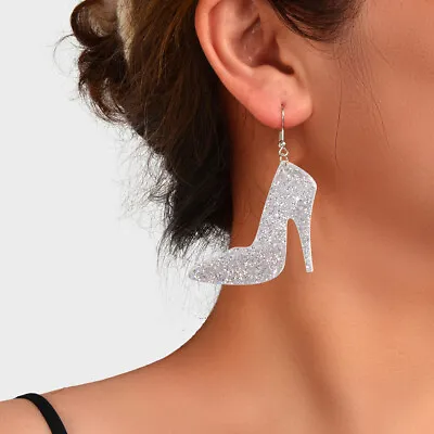 $1.99 • Buy Silver Acrylic High Heel Statement Dangle Chunky Earrings For Women 80's Party