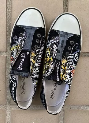 Women's Size 10 ED HARDY Tiger Print Laceless Sneakers Great Condition • $34.95