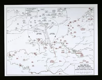 WWII Map Western Europe Allied Invasion Omaha Beach Normandy France June 6 1944 • $18