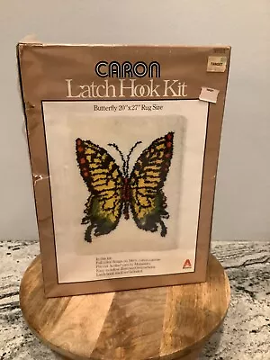 VTG NIP 1977 Caron Latch Hook Rug Kit Butterfly 20  X 27  Rug Yarn • $19.99