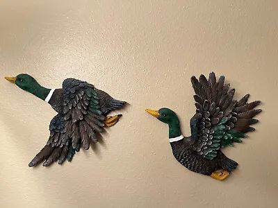 Pair Vintage Mallard Ducks Ceramic Wall Decor Cabin Hunting Birds 10x12 Inch • $22.50