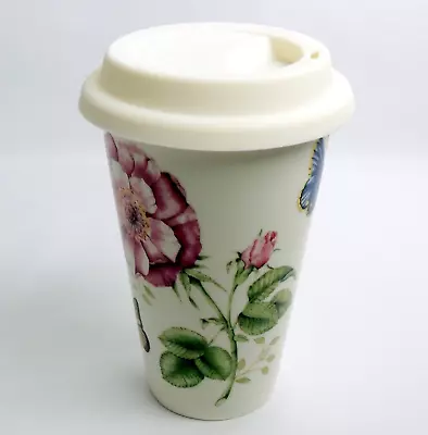 Lenox Butterfly Meadow Thermal Travel Ceramic Coffee Tea Mug With Silicone Lid • £11.34