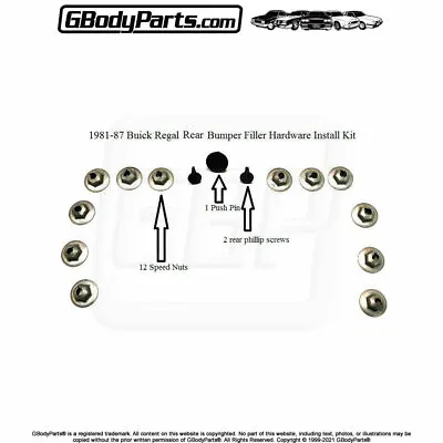 81-87 Regal Grand National REAR Bumper Filler Screw HARDWARE INSTALL KIT • $17.99