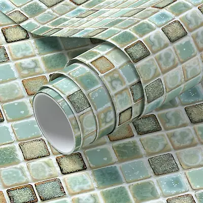 Green Mosaic Contact Paper 15.7 X 196 Inches Peel And Stick Wallpaper Vinyl Film • $27.34