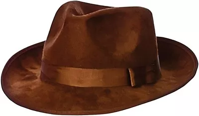 Brown Suede Fedora Cowboy Felt Wide Brim Ribbon Band Indiana Jones Hat • £12.50