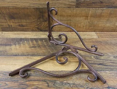 Set Of 2 Vintage Look 6.75  X 9.25  Cast Iron Open Scroll Design Shelf Brackets  • $26.05