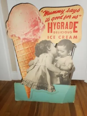 Vintage 1950s HYGRADE DELICIOUS ICE CREAM Advertising Easel Display SIGN W BABY • $189.95