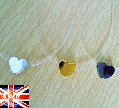 Choker Heart Pendant Invisible Fishing Line Necklace Handmade Free Gift Bag UK • £3.19