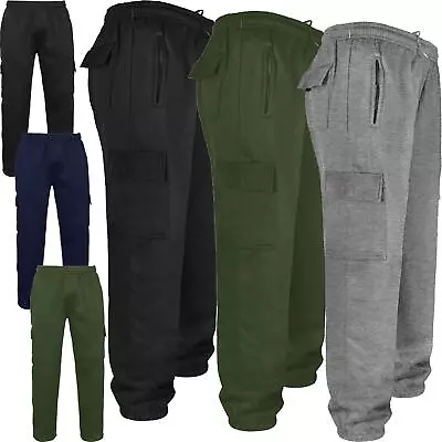 Mens Elasticated Cargo Combat Jogging Bottoms Trousers Gym Tracksuit Joggers • £13.99