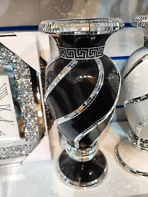 £27.99 • Buy Black & Silver Floor Vase Large 40Cm Sparkly Silver Mirrored Style 09