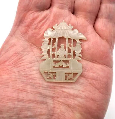 Carved Pierced Translucent Mutton Fat Jade Pendant Object D Art Pagoda & Figur • $29.99
