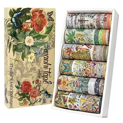 37 Rolls Vintage Washi Tape Set - Decorative Masking Tape Floral Butte • £15.08