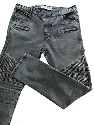 David.Ann Pants Ribbed Stretch Motorcycle Black Jeans Zip Pockets Men’s 36 X 32 • $17.60