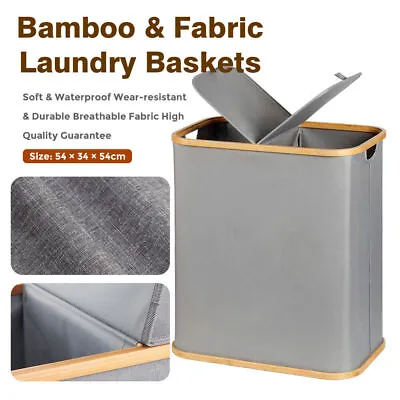 Laundry Basket Bin Bag Hamper 2 Compartment Double Sided Lid Oxford Fabric • £14.96