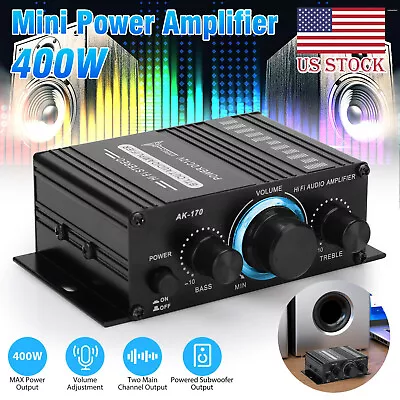 400W 12V 2 Channel Powerful Stereo Audio Power Amplifier HiFi Bass Amp Car Home • $9.69