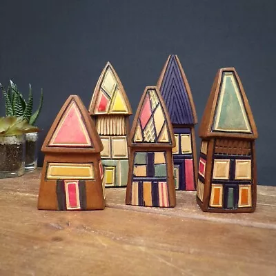 African Wooden Ornaments House Small Hand Carved Village Set Mozambique Used • £15