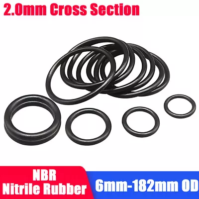 2.0mm Cross Section O-Rings NBR Nitrile Rubber 6mm-182mm OD Oil Resistant Seals • £1.62