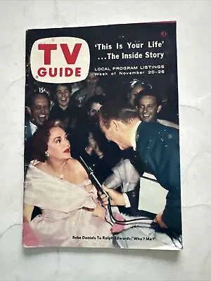 Nov 20-1954 TV Guide(BEBE DANIELS/THIS IS YOUR LIFE/CORLISS ARCHER/MARY HARTLINE • $20