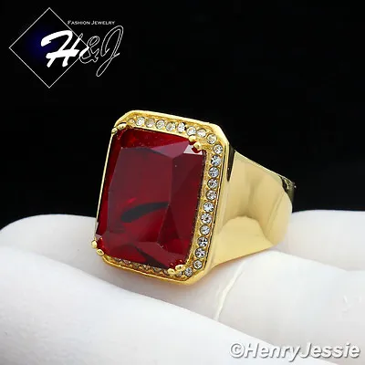 MEN's Stainless Steel Simulated Ruby Gold Plated Ring Size 6-13*GR98 • $17.99