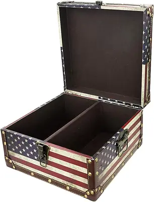 $63.90 • Buy Large Vintage Decorative Storage Trunk - Wooden American Flag Treasure Chest Bo