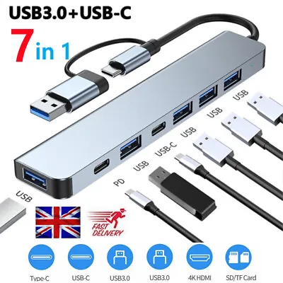 £12.25 • Buy 7in1 Docking Station USB-C Aluminium Charging USB 3.0 HDMI Compatible PD/TF Card