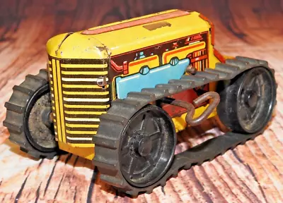 1950s MARX Wind Up TIN TRACTOR Toy YELLOW  Metal FARM Antique-missing Farmer • $49.95