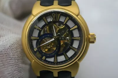 Men's Wohler Automatic Gold Skeleton Dial Blue Genuine Leather Watch W-0373-3-12 • $74.99