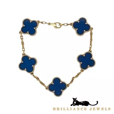 Van Cleef & Arpels 5 Motifs Alhambra Bracelet In Blue Agate • $5900