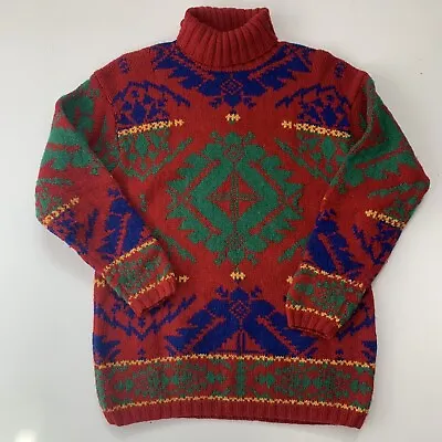 Ralph Lauren Polo Country Aztec Navajo Turtleneck Wool Hand Knit Jumper Sweater  • £130