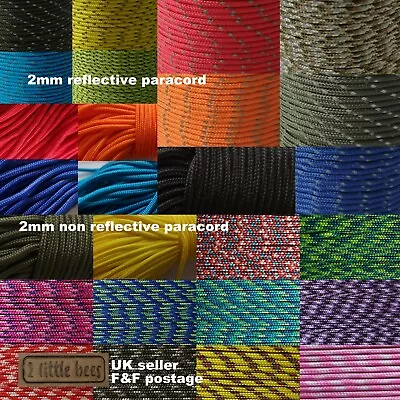 2mm Paracord Reflective Micro Cord Strong Bushcraft Lanyard Camping Hiking DIY • £2.75