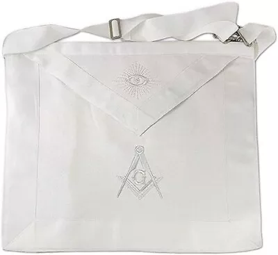 Masonic Master Mason MASONIC REGALIA MM WHITE Synthetic LEATHER Apron 16  X 14  • $39.99