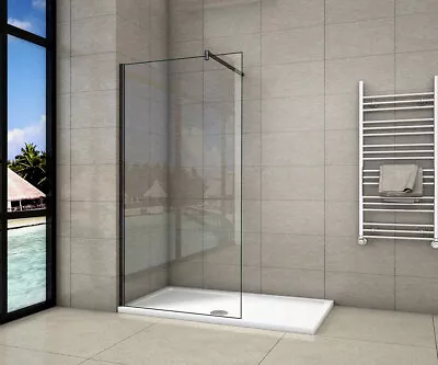 Aica Black Wet Room Walk In Shower Enclosure Easy Clean Glass Screen • £99.94