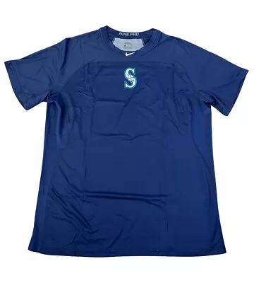 Nike Pro Dri-Fit Mens 2XL Blue MLB Seattle Mariners Short Sleeve Shirt New NWT • $20