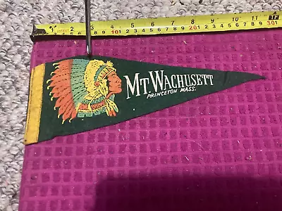 VTG Pennant Mt. Wachusett Princeton MA Massachusetts INDIAN Headdress -SHIP FAST • $13.69