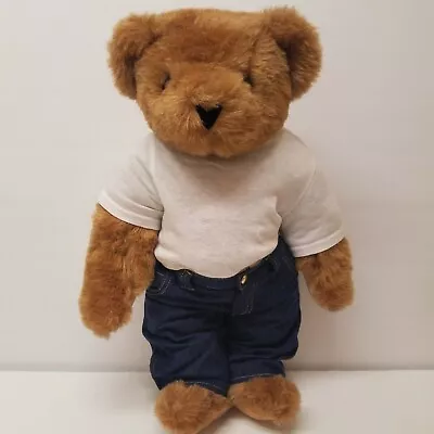 The Vermont Teddy Bear Company Jointed Brown Bear 16” With White Tee Denim Jeans • $24.95