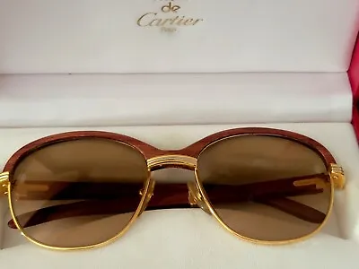 $5800 • Buy Vintage Cartier Gold Frame Rosewood Malmaison Precious Wood Sunglasses
