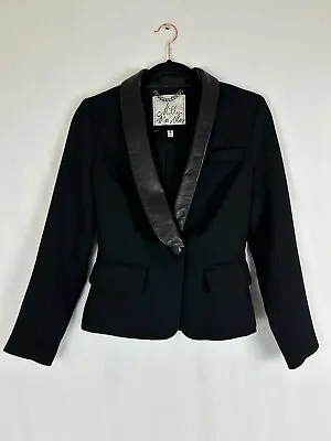 *Autographed* Milly Tuxedo Jacket Blazer Womens 2 Black Leather Single Breasted • $29.90