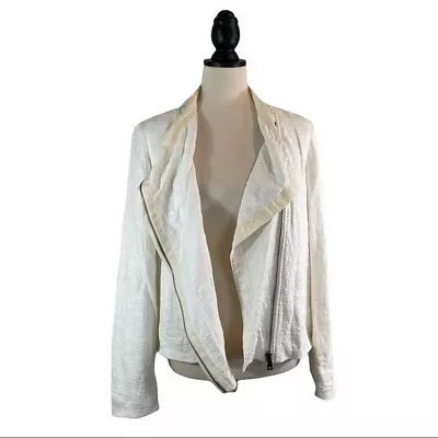 Vince Frise Moto Jacket Ivory Cream Asymmetrical Zip Size M • $55