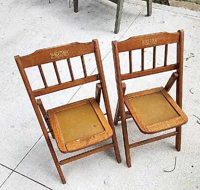 Pair Of 2 Wood Childs Chairs Vintage Babee-Tenda ~ Foldable 1950's Slate Seat • $36