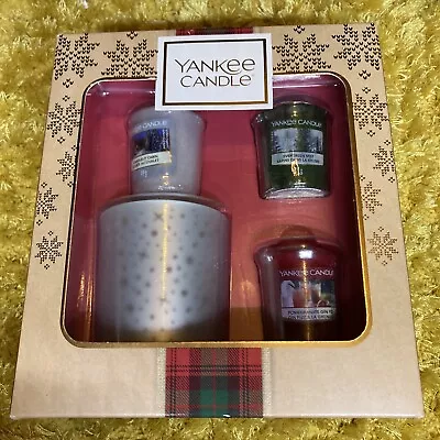 Yankee Candle Trio Gift Set Votive Scented Candles With 1 Glass Holder • £5.99